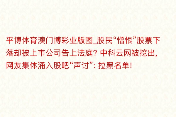 平博体育澳门博彩业版图_股民“憎恨”股票下落却被上市公司告上法庭? 中科云网被挖出, 网友集体涌入股吧“声讨”: 拉黑名单!