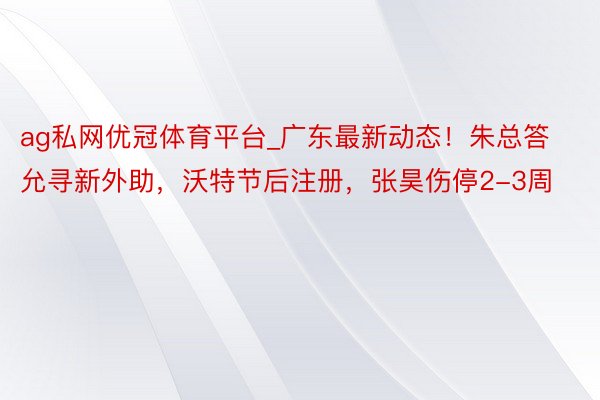 ag私网优冠体育平台_广东最新动态！朱总答允寻新外助，沃特节后注册，张昊伤停2-3周