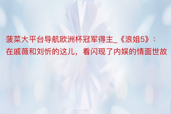 菠菜大平台导航欧洲杯冠军得主_《浪姐5》：在戚薇和刘忻的这儿，看闪现了内娱的情面世故